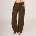 thumbnail image 6 of SOMER Pants for Women Flowy Casual Drawstring Waist Wide Leg Loose Linen Palazzo Pants with Pocket Wine Red, 6 of 6
