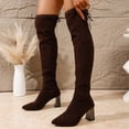 thumbnail image 2 of XUNKUSGA Over The Knee Boots for Women Classic Stretch Suede Pointed Toe Block Heel Long Boots Fashion Solid Color Slip-On Sock Boots with Drawstring,7.5, 2 of 9