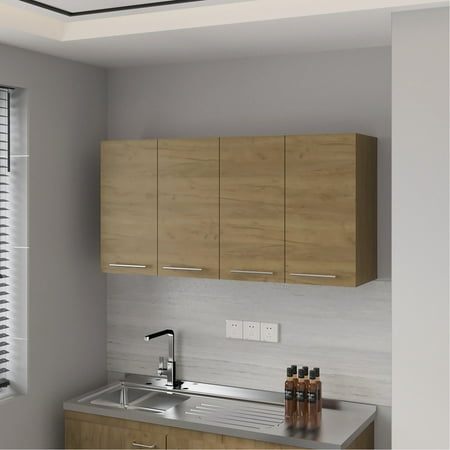 Natural Oak Kitchen Cabinet Hinged Doors for Easy Access / Wall - mounted Keep Plates and Cups in Order