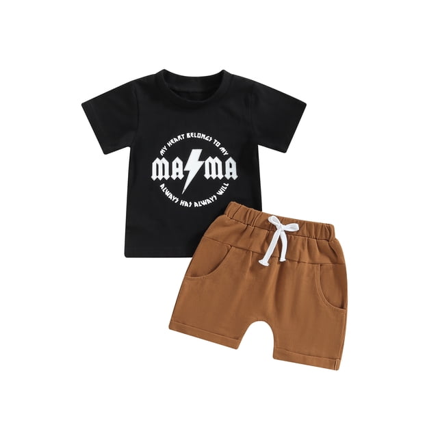 xiaxaixu Kids Boys Girls Clothes, Short Sleeve Round Neck Letters Print Tops Solid Color Short Drawstring Shorts Trousers Casual Outfits