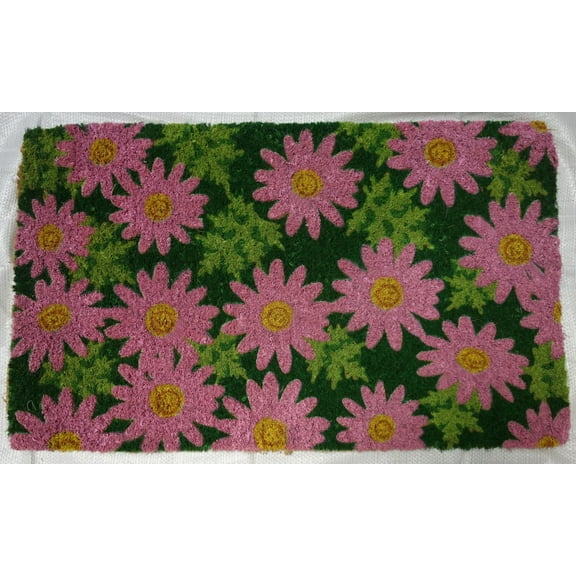 18" X 30" Pink and Green Coir Floral Outdoor Spring Door Mat