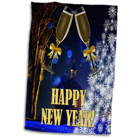 3dRose Happy New Year. Cool Image. White tree. Best wishes. - Towel, 15 by