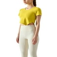 thumbnail image 4 of Femmes Entraînement Crop Tops Manches Courtes Yoga Asymétrique Running T-Shirts, 4 of 6