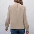 thumbnail image 2 of Women's Silky Satin Long Sleeve Tops High Neck Dress Shirt Business Casual Dressy Blouses Solid Color (L, Beige), 2 of 5