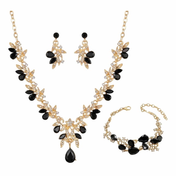 Gold Jewelry Sets Rhinestone Wedding Necklace Earrings Bracelet Set Prom For Costume Jewelry for Women and Brides