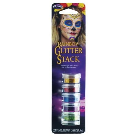 Rainbow Day of the Dead Sugar Skull Makeup 5pc Glitter Stack, .26 oz, Multicolor