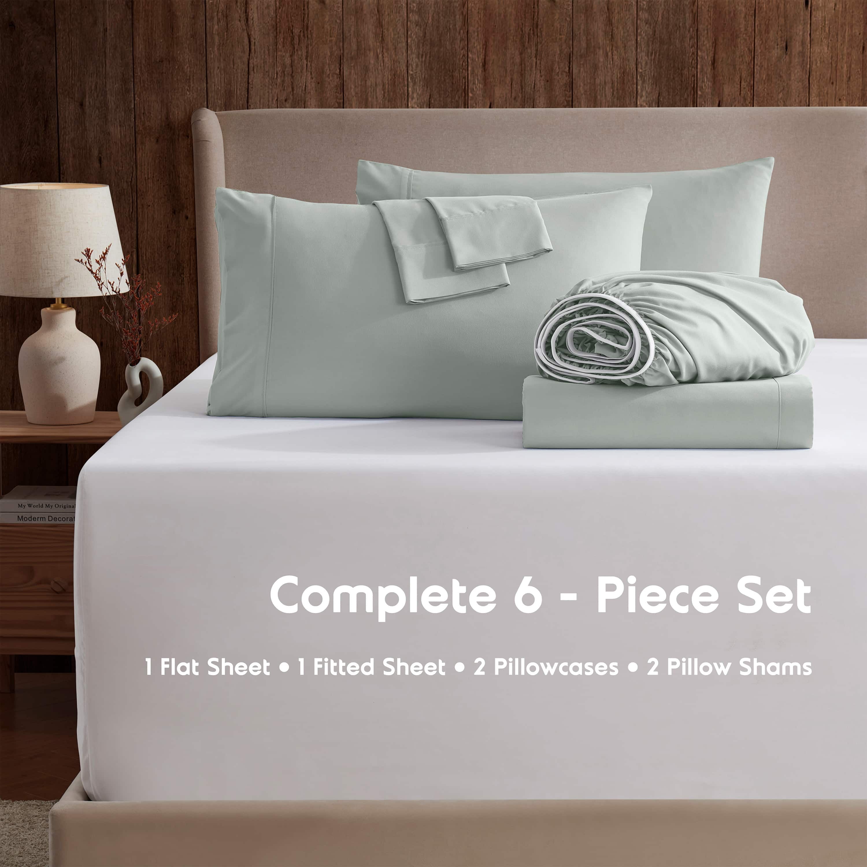 LammaLoe Extra Deep Pocket Full Size Sheets set, Fits 18"-24" Mattress, 6 Piece Soft Microfiber Bed Sheet Sets, Sage Green