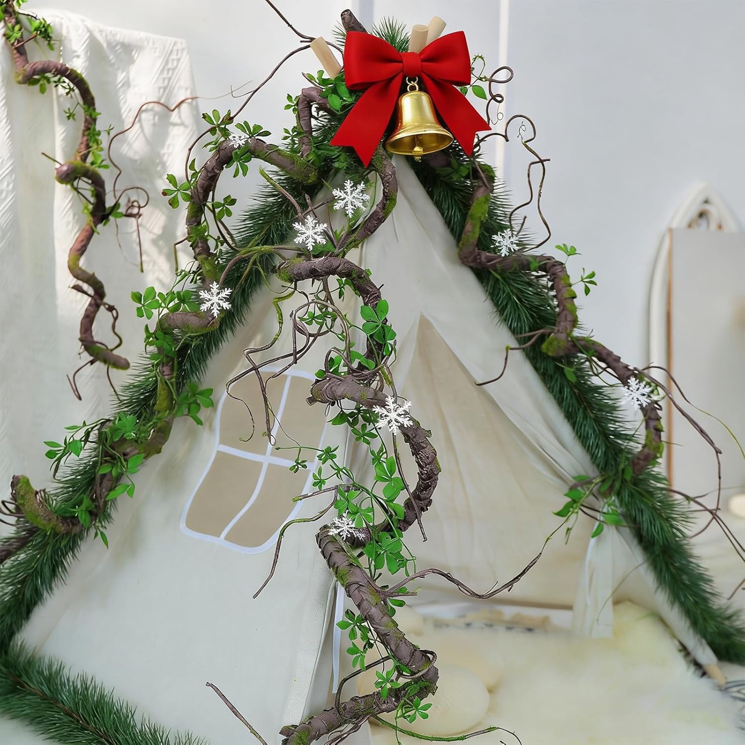 Bendable Artificial Tree Vines Twine Branches Moss Greenery Plants Reptile Climbing Garland Twigs for Outdoor Garden Wall Pipes Hanging Decoration