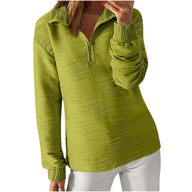 Timegard Pull à Quart de Zip pour Femmes Manches Longues Amples Ondulées Blouse Décontractée pour le Travail d'Automne