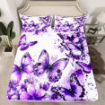 thumbnail image 2 of Feelyou Watercolor Butterfly Twin Sheet Sets for Women, Purple Flower Floral Twin Fitted Sheet, Chic Artwork Splash Flat Sheet, Microfiber Bedroom Decor, 3pcs, 2 of 7