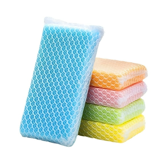 ACDANC Cleaning Brush 5Pcs Household Sponge with Net Cleaning Brush Sponge Scrubber Scouring Pad for Pot Scrubbing and Dishwashing Mesh Sponge Cloth Kitchen Cleaning Stain Remover