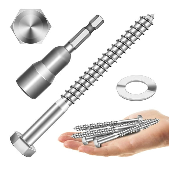 shiyou-(8Sets) 3/8" x 4" Hex Head Lag Bolts, Heavy Duty Lag Screws with Washers, 304 Stainless Steel Bolts 18-8, Lag Screws Wood Screws, Partial Thread Bright Finish, 3/8 Bolt by Mywish