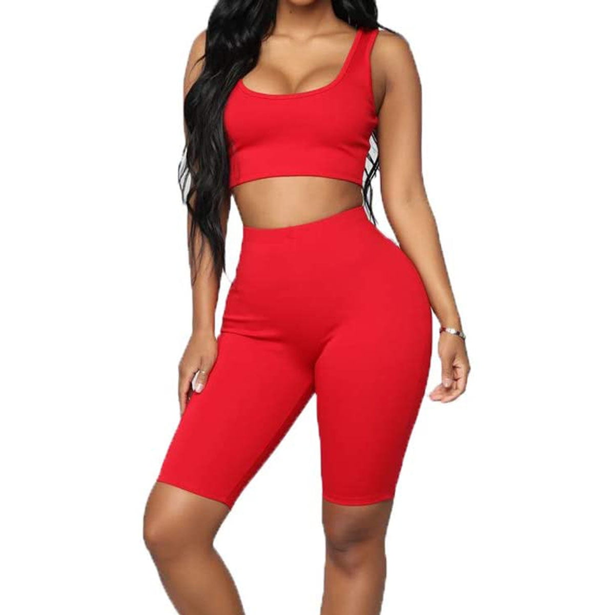 XBTCLXEBCO Women's Yoga Bodycon Crop Tops High Waisted Short Pants Sets