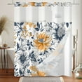 thumbnail image 5 of MIZHONA Yellow and Blue Floral No Hooks Shower Curtains with Snap in Liner Blue and White Leaves Fabric Bathroom Curtain,71"× 71", 5 of 7