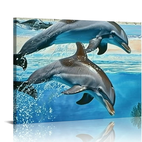 COMIO Inspiration Wall Art Dolphin Bathroom Wall Art from Ocean Logo Poster Navigation Ocean Painting Inspirational Ocean Theme Wall Living Room and Bedroom Decorative