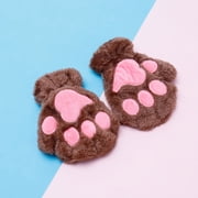 Cute Cat Paw Shaped Fuzzy Plush Gloves, Creative Valentine's Day Gift, 1 Pair, Black