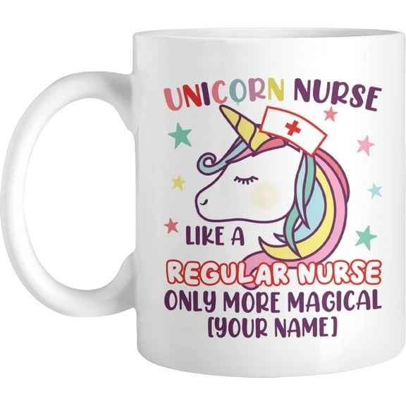 Personalized Hot Cold Coffee Mug, Magical Unicorn Nurse, Pretty Customized Novelty Cup, Name Custom Ceramic Chocolate Mug For Home Office Use, Gift For Women Men Teen, Christmas, 11 15 Oz