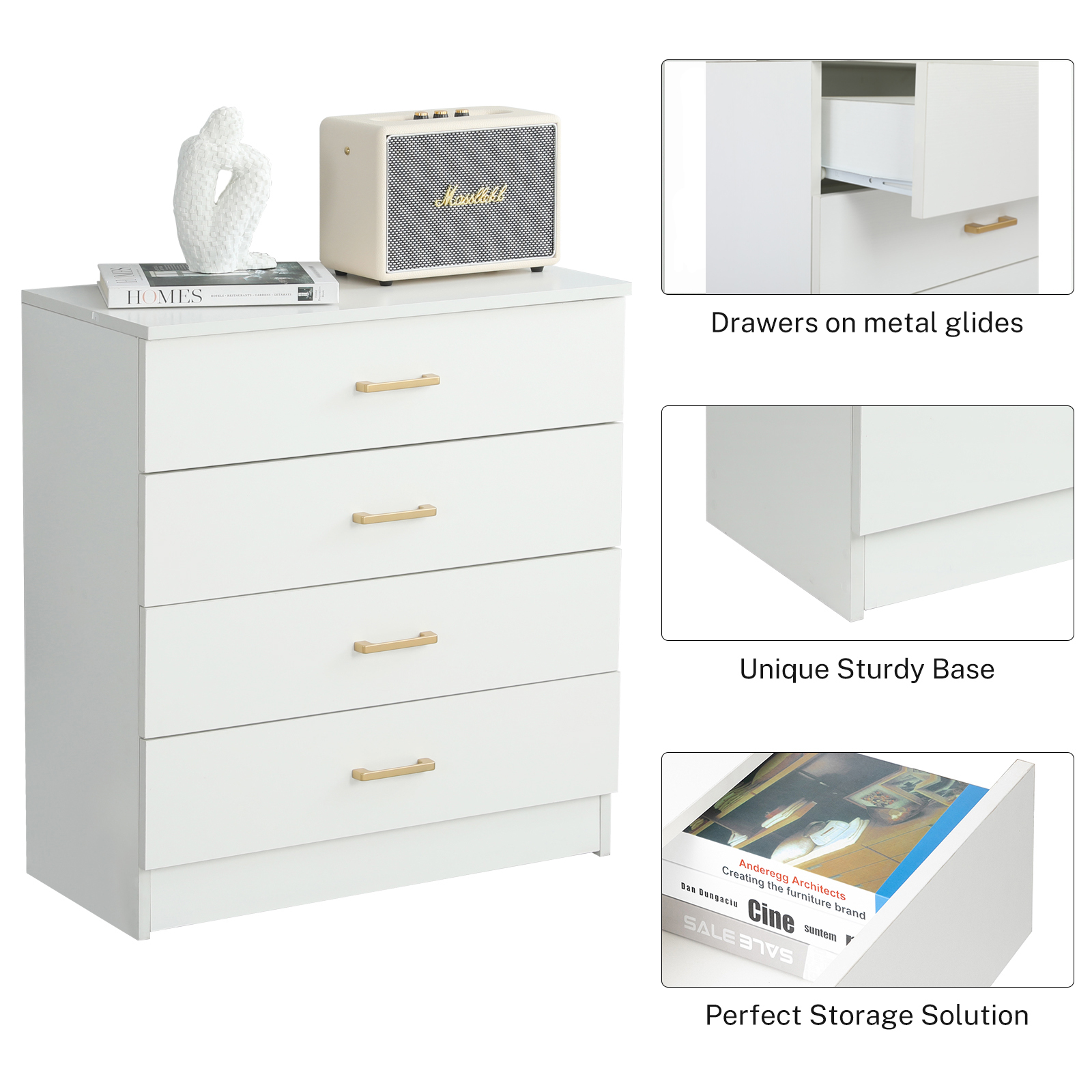 White 4-Drawer Wood Dressers for Bedroom - image 4 of 7