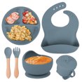 thumbnail image 1 of Children's complementary silicone plate baby complementary bowl smiley plate six-piece tableware set, 1 of 1