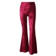 thumbnail image 2 of Musuos Women Velvet Flared Trousers, Solid Color High Waist Wide Leg Long Pants, Stretchy Bell Bottoms for Fall, Winter, 2 of 8