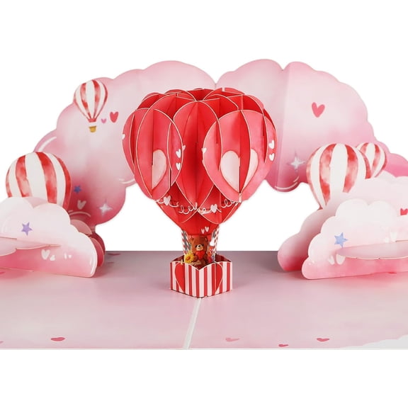 WaaHome Valentines Day Card – Unique 3D Valentine Cards with Heart Balloon & Bear – Handmade Pop Up Valentines Day Card for Hime Her, 6x8 with Blank Writing Insert, Envelope, Seal
