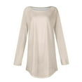 thumbnail image 4 of SEAOPEN Deals Trendy Tunics Womens Long Sleeve T-Shirts Crewneck Neck Tops Slim Fit Fall Fashion Trendy Outfits Clothes 2024 Beige,S, 4 of 5