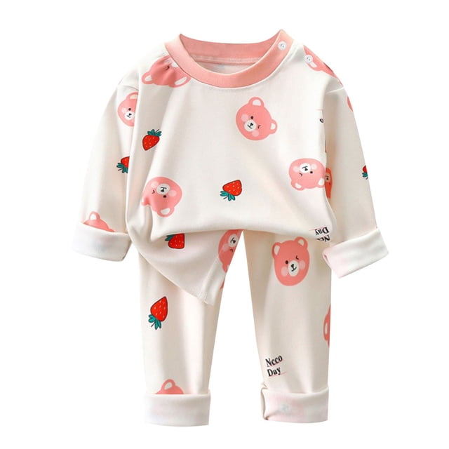 Odeerbi 0-13 Años Pijamas de Algodón Para Niños Y Niñas Con Camisetas de Manga Larga Estampadas Pantalones Pijama de Dos Piezas Acondicionador de Ropa Para Dormir