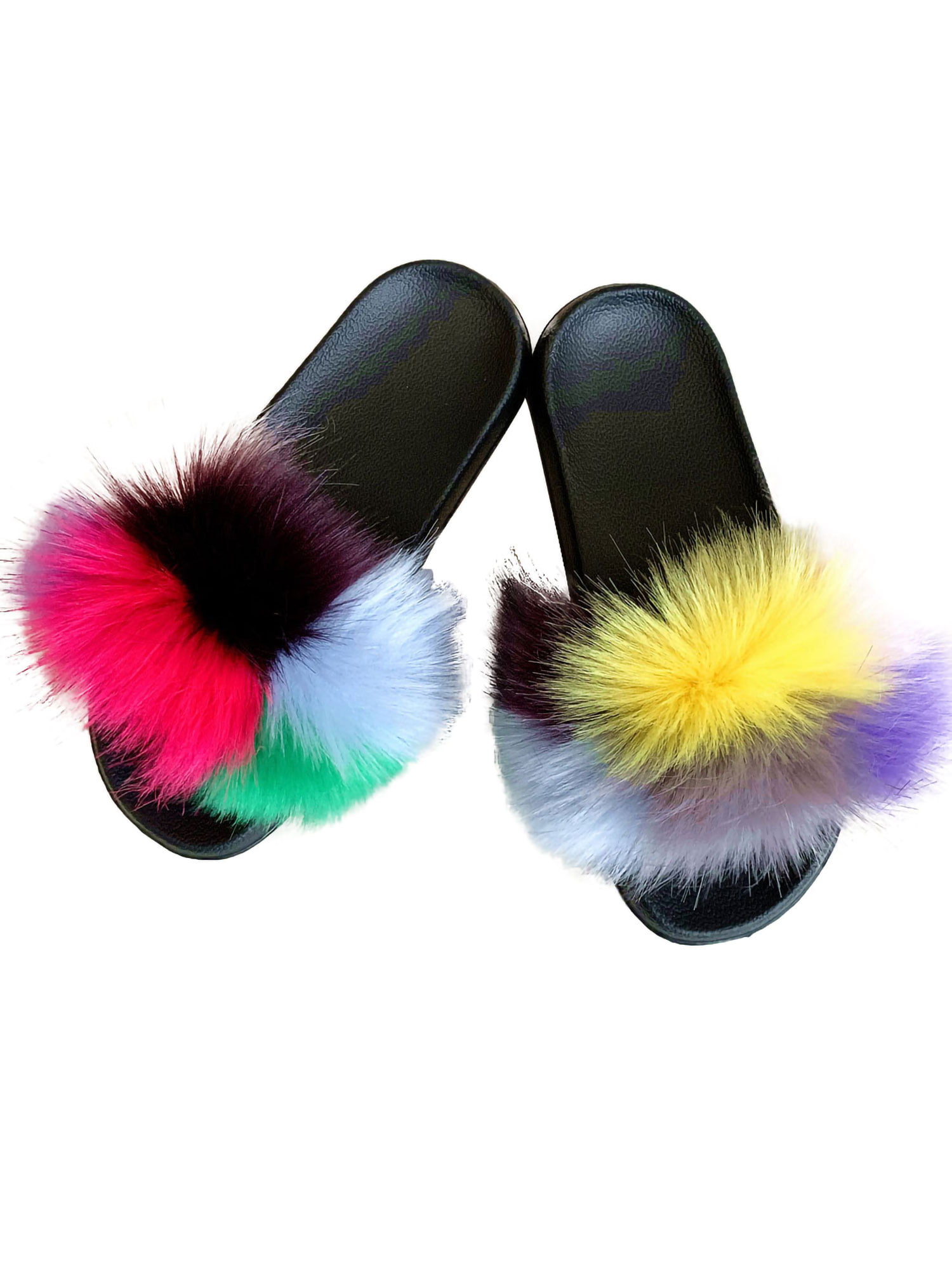 Details about   Faux Fur Slides Fuzzy Fluffy Slippers Flat Soft Sandals Open Toe Ladies Shoes 