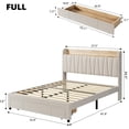 thumbnail image 3 of Eastvita Full Size Upholstered Bed Frame with Storage Headboard, Drawer & Charging Station, Linen, Beige, 3 of 8