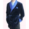thumbnail image 3 of Men's Quilted Smoking Robes Jackets Navy Blue Velvet Smoking Jacket Coat&nbsp;, 3 of 5