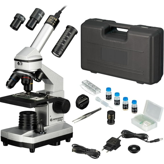 BRESSER Junior Biological Microscope Set 40-1600x Magnification with LED Illumination and USB Lens