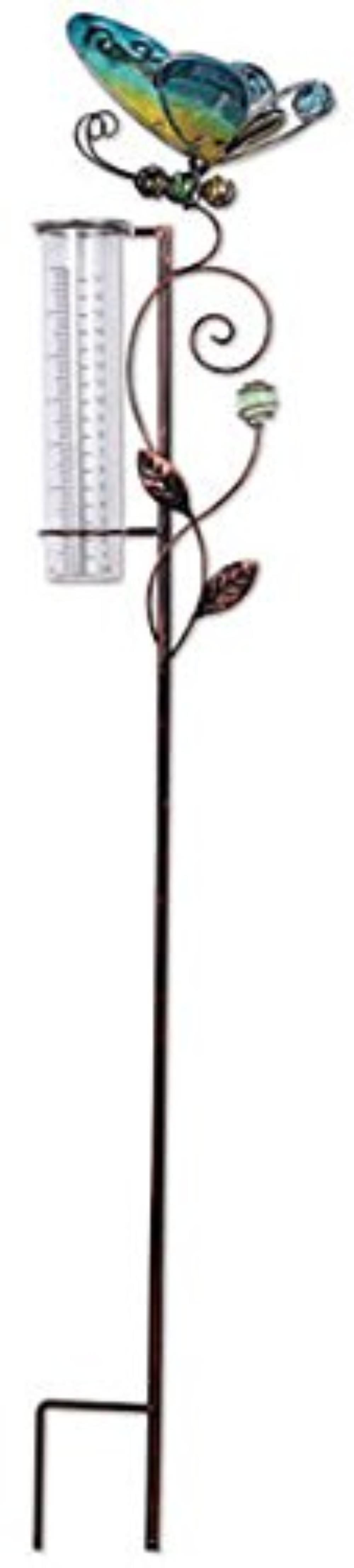 Butterfly Rain Gauge Stake, 37", Metal garden stake and glass rain gauge By Sunset Vista Designs