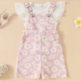 thumbnail image 4 of kaprioy Toddler Baby Girls Summer Outfits 12 18 24 Months 2T 3T 4T 5T Solid Color Ribbed Short Sleeve T-Shirt with Daisy Printed Overall Shorts 2 Pcs Suspenders Suit, 4 of 5