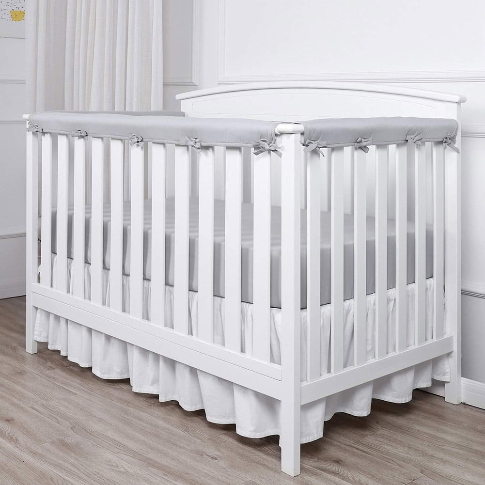 Reversible Safe and Secure Crib Rail Cover. Fit Side and Front Rails Piece Crib Rail Cover Protector Safe Teething Guard Wrap for Standard Crib Rails 3 Grey/White