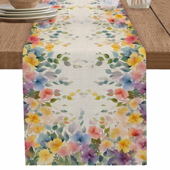 nqOlkjepod Spring Flowers Leaves Table Runner 90 Inches Long Farmhouse Dress Scarves, Garden Vintage Retro Pastoral Dining Tablerunner for Coffee Table/Kitchen Island/Party Décor, 13" x 90"