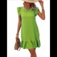 thumbnail image 1 of Vestidos de Verano para Mujer, Cuello Redondo, Corta, Dobladillo con Volantes, Informal, Minivestido, Color Matcha, XL, 1 of 7