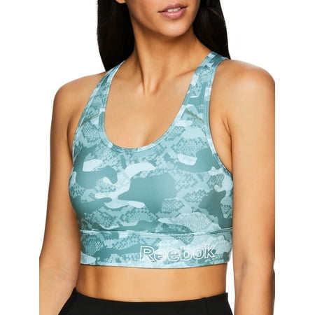 Reebok Womens Essential Print Sports Bra with Back Pocket and Removable Cups, Sizes XS-XXXL