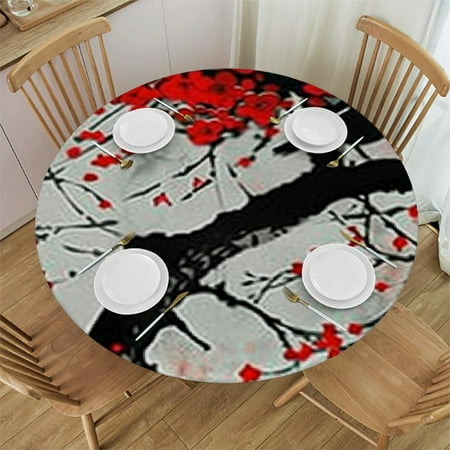 

BANET Tablecloth Cherry Branch and Butterflies Round Tablecloth Floral Branch Foliage Butterfly Cherry Ink Blossom Table Cloth for Dining Tables Parties Wedding and Banquet Decoration 38 -42