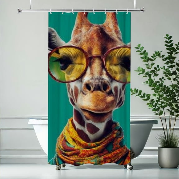 RKSupls Playful Giraffe Ear Sunglasses Shower Curtain, Valentine's Day Waterproof Shower Curtain with Hooks for Home Bathtub Bathroom Decor Washable Curtains,90x180cm