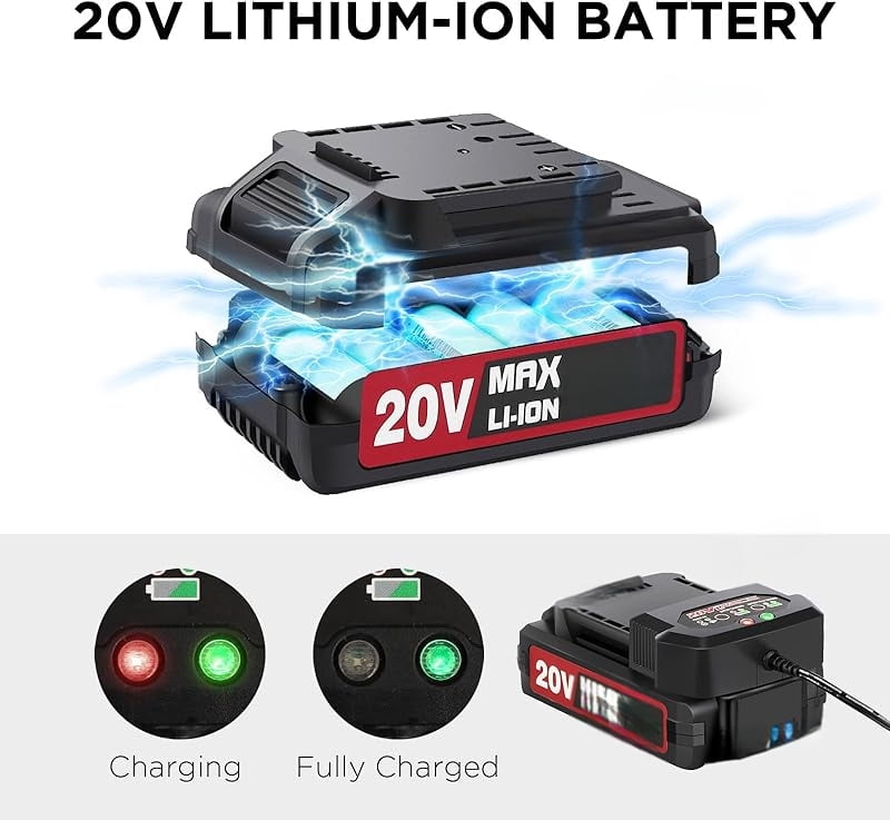 20V MAX Lithium lon Cordless Drill Set, Power Drill Kit with Battery and Charger, 3/8-Inch Keyless Chuck, Variable Speed, 16 Position and 22pcs Drill Bits (Red)
