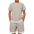 thumbnail image 3 of Baby Boy Outfit Boys Matching Short Sleeve and Shorts Playwear 2 Piece Summer Set Boys' Clothing Sets Beige 4-5 Years, 3 of 9