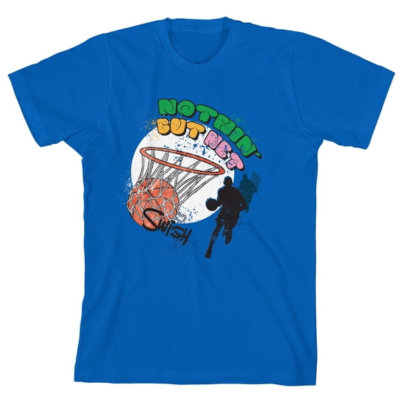 T-shirt à Manches Courtes Col Ras du Cou Bleu Royal pour Jeunes Basketball Swish Nothing But Net - Moyen