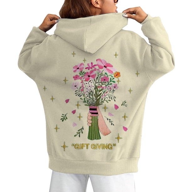 Gift Giving Sudadera con capucha Lux de gran tamaño en gris jaspeado, 2024 Sudadera con capucha para regalar para mujer 2024 Linda sudadera de muy buen gusto Jersey de manga Tops Caqui L