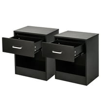 Set of 2 Night Stands with Drawer, Black Modern Bedside Table with Storage, Easy Assembly Bedroom Furniture