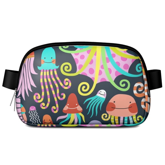 Tropical Jellyfish Fanny Pack for Women – Cute Cartoon Marine Life Waist Bag with Ocean Creatures, Coral, Starfish, Squid & Coastal Nautical Vibes