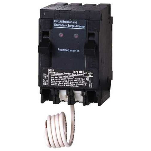 CIRCUIT BREAKER AND SURGE PROTECTIVE DEVICE, 2 X 15 AMP, 1POLE