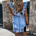 thumbnail image 5 of Bigersell Summer Wedding Guest Dresses for Women Fashion Casual Soild Ruffles Sleeveless Slash-Neck Ankle-Length Dress Women's Plus Mini Dress Style 8664, Female Mid-Length Dresses Light blue M, 5 of 7