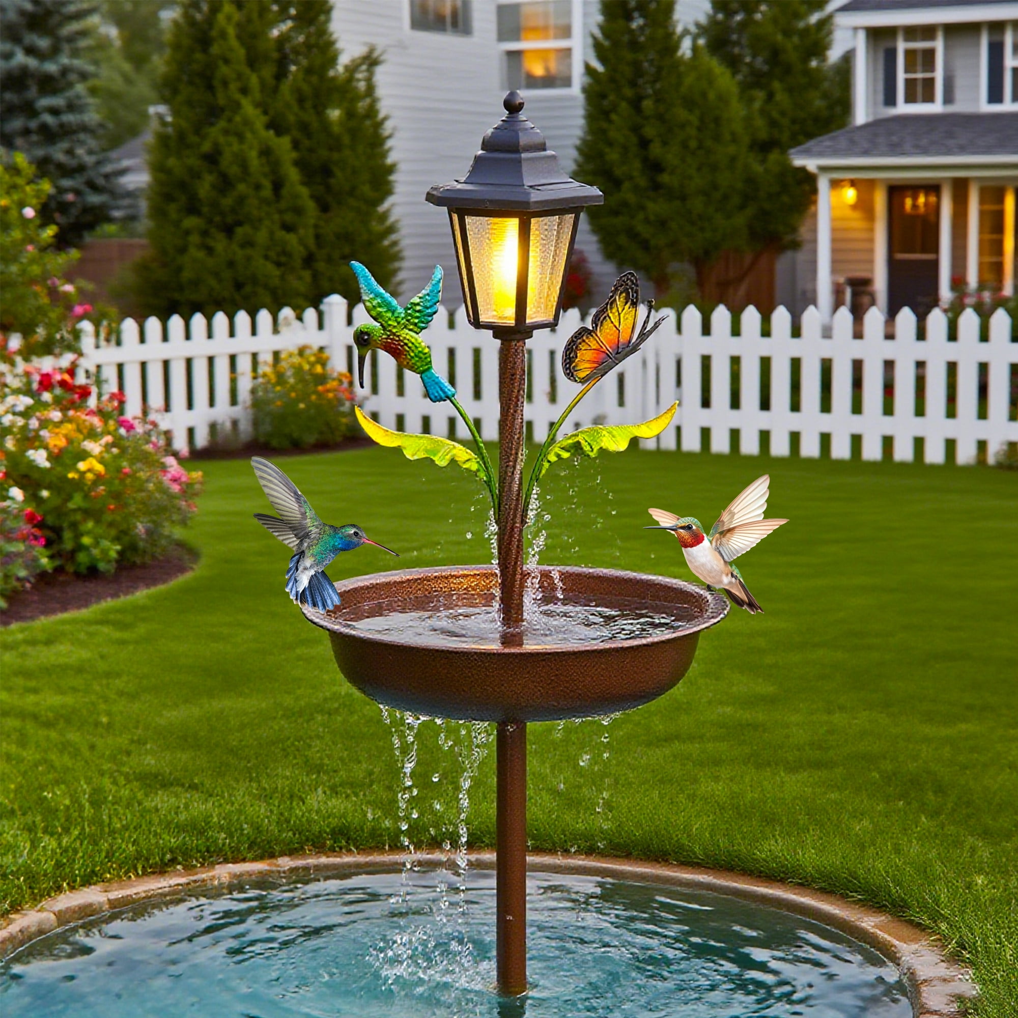 COCOBELA Bird Bath for Outside, 42In Vintage Freestanding Birdbaths with Solar Light for Outdoors, Double Metal Bird Bath Feeder Bowls for Garden Patio Yard Lawn Decor