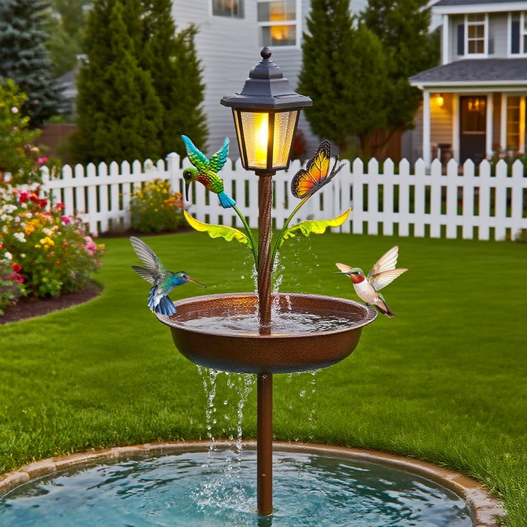 COCOBELA 42" Solar Bird Bath with Butterfly Design, Brown photo 2