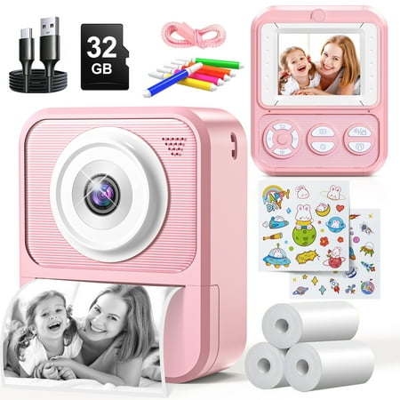 Loheer Instant Camera, 1080P Kids Camera Instant Print, Portable Toy for Girls Boys with 32GB SD Card